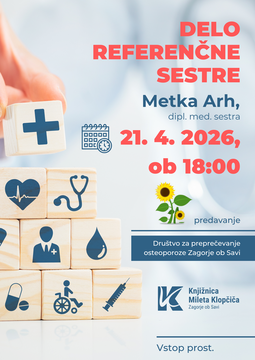 Metka Arh: delo referenčne sestre, predavanje v Knjižnici Zagorje, torek, 21. 4. 2026, ob 18:00