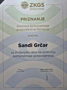 Sandiju Grčarju priznanje za življenjsko delo
